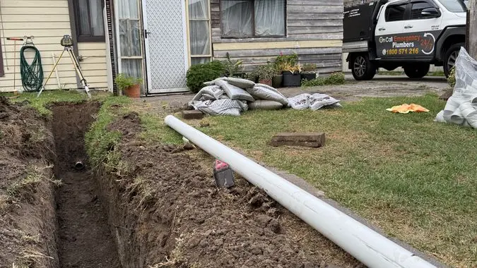 Outdoor drain pipework and drainage access, Chadstone